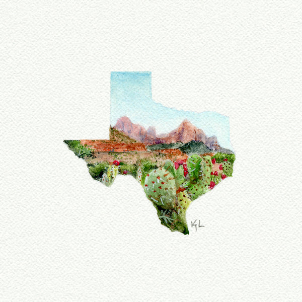 Texas State Landscape #1 Miniature watercolor reproduction by Karen Libecap