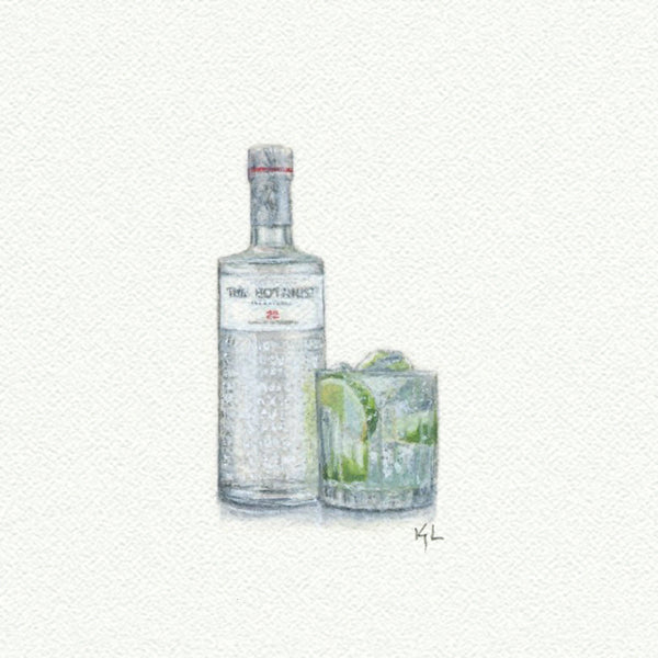 The Botonist Gin Miniature watercolor reproduction by Karen Libecap