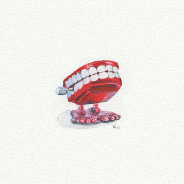 Wind Up Teeth Miniature watercolor reproduction by Karen Libecap