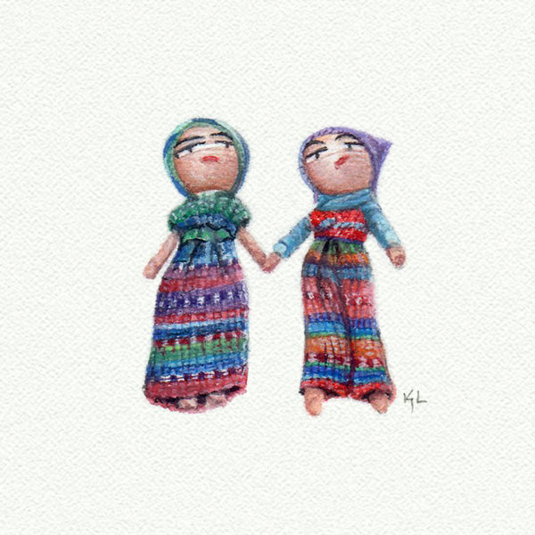 Worry Dolls Miniature watercolor reproduction by Karen Libecap